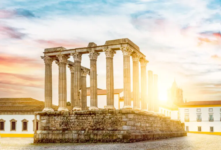 Evora,,Portugal, ,Roman,Temple,Of,Diana,At,Sunset,In